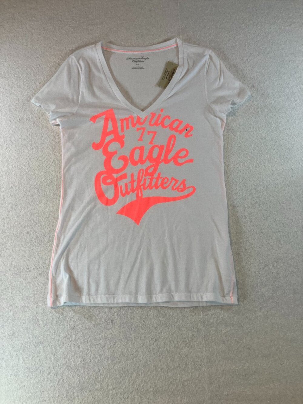 NWT 2 American Eagle Outfitters V-Neck Graphic Logo T-Shirts. Orange and White